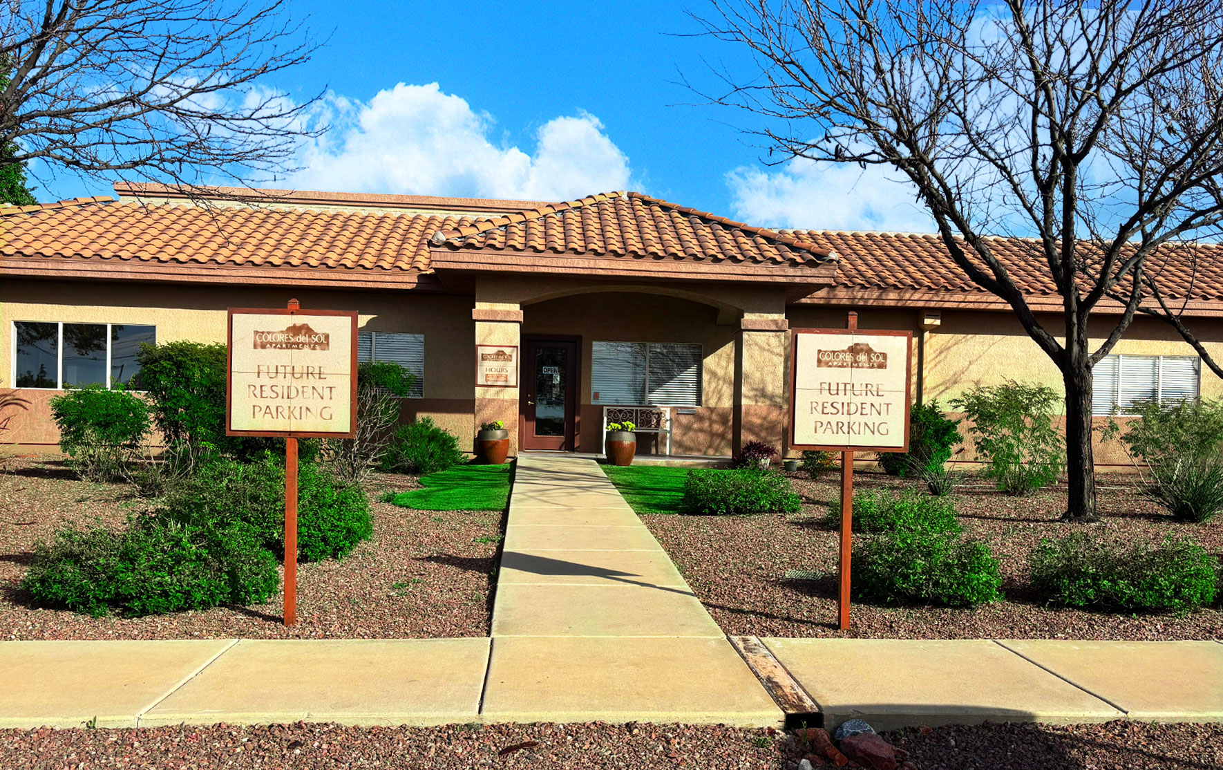 This image shows the entrance of one of Colores Del Sol Tucsons units
